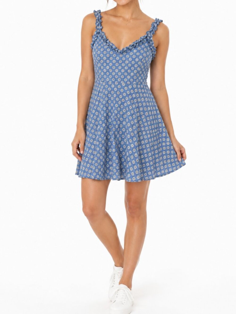 Altar'd State Blue Floral Eyelet Fit & Flare Dress Size Medium